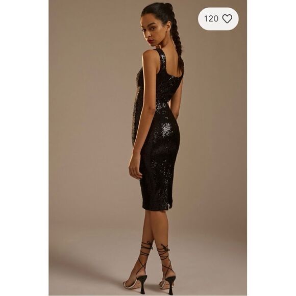NEW Anthropologie Population Sweetheart Black Sleeveless Sequin Dress Medium - Picture 4 of 4